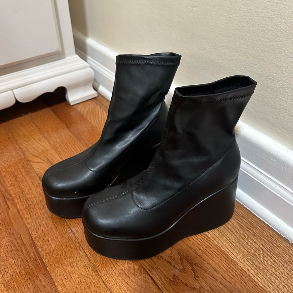 Black Platform Wedge Ankle Boots - Women